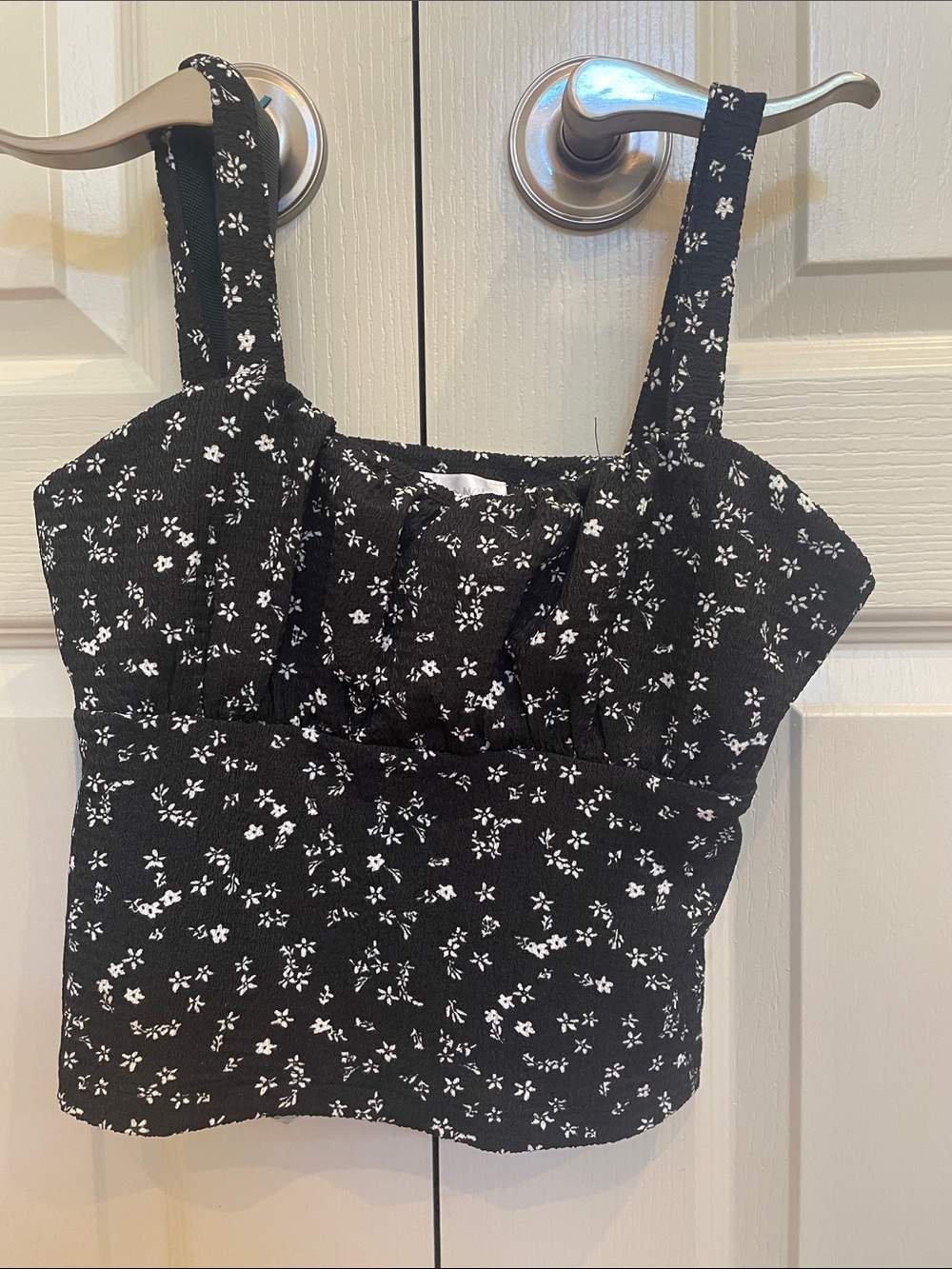 Black Floral Smocked Crop Top - Unbranded
